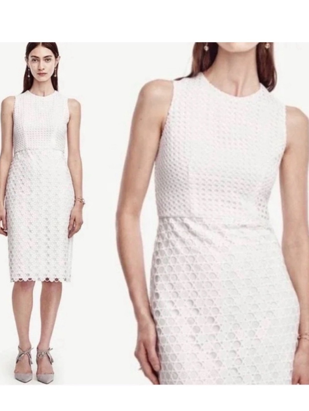 Ann Taylor White Lace Sleeveless Midi Sheath Dress